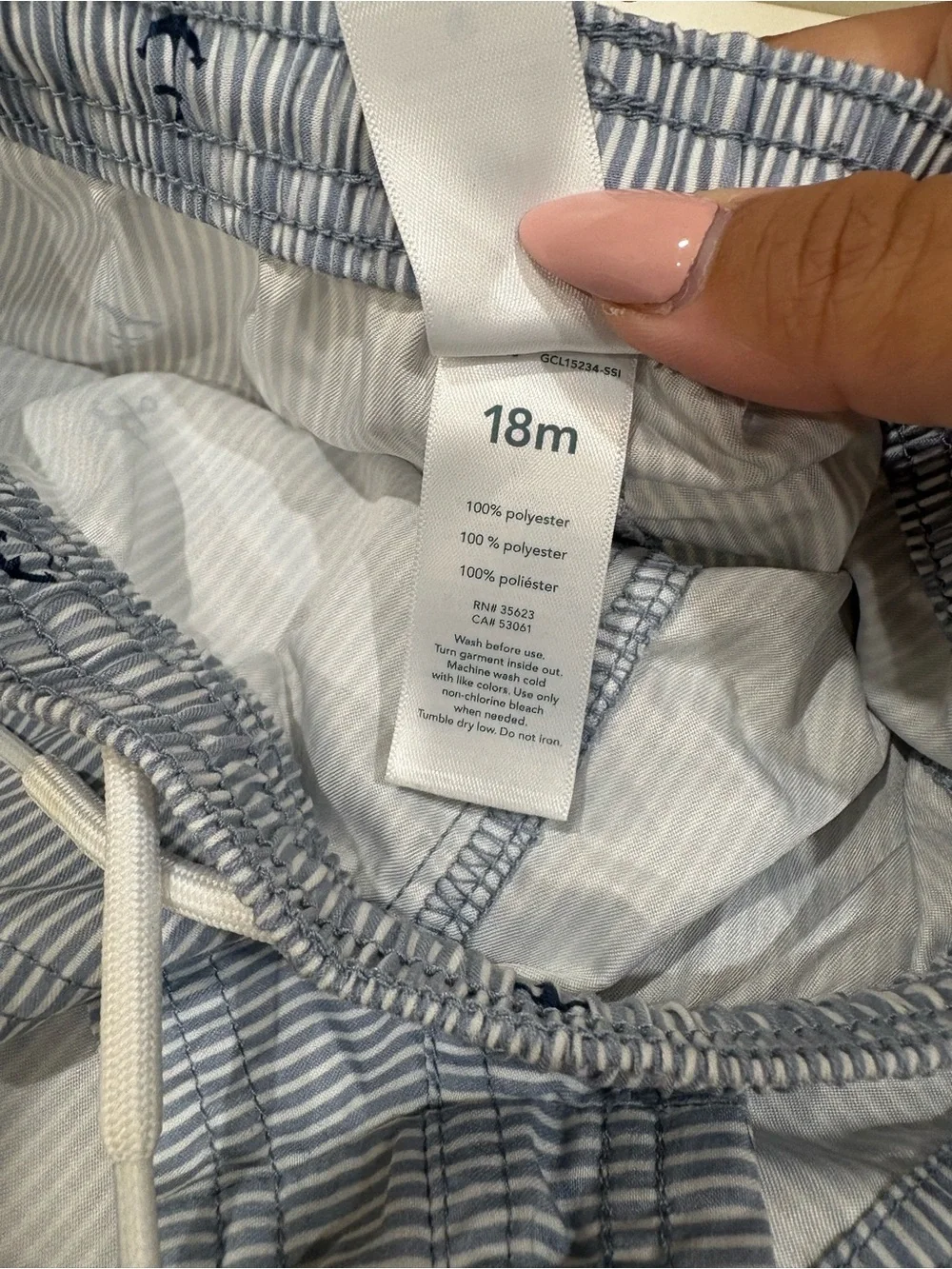 Carter's Light Blue Pinstripe Swim Shorts with Navy Anchors